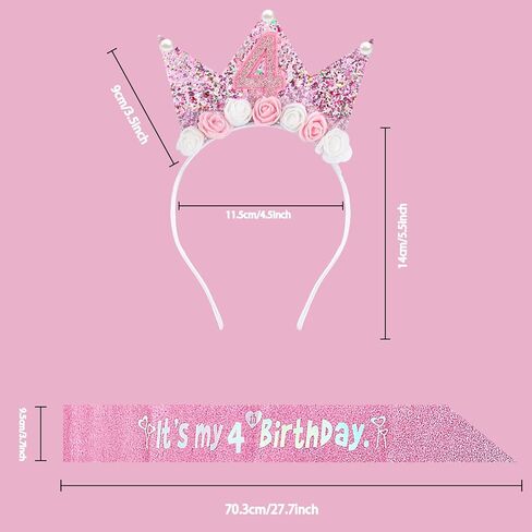 Zkptops 2Pcs Birthday Crown Headbands for Kids Toddlers Girls Birthday Sash & Birthday Tiara Set Pink Hair Band Accessories in Kuwait