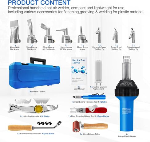 Hot Air Plastic Welder 1600W Plastic Welding Roofing Kit 110V, Vinyl PVC TPO Welding Handheld Plastic Hot Air Heat Gun Welding Torch with Various Nozzles in Saudi Arabia