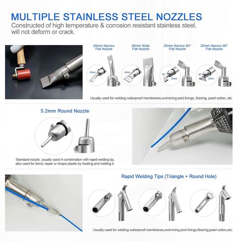 Hot Air Plastic Welder 1600W Plastic Welding Roofing Kit 110V, Vinyl PVC TPO Welding Handheld Plastic Hot Air Heat Gun Welding Torch with Various Nozzles in Saudi Arabia
