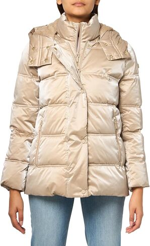 Halston Women's Bib Hood Detail Shine Puffer in Saudi Arabia