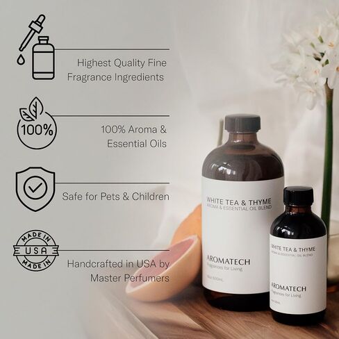 AromaTech White Tea and Thyme Aroma Essential Oil Blend: Luxury Hotel Inspired Aromatherapy with Tea Leaf, Fresh Thyme & Amber for Ultrasonic Diffusers & Nebulizers - 0.3 fl oz, 10 mL in Saudi Arabia