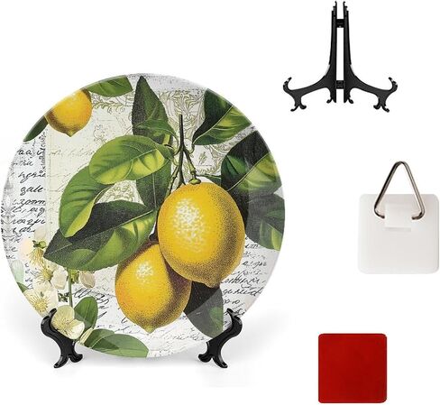 Bone China Decorative Plate, Yellow Lemon Ceramic Decorative Plate for Home Office Wall Decor, with Vertical Stand Decorative Plates for Home Club in Saudi Arabia