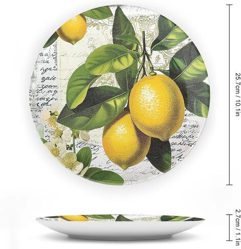 Bone China Decorative Plate, Yellow Lemon Ceramic Decorative Plate for Home Office Wall Decor, with Vertical Stand Decorative Plates for Home Club in Saudi Arabia
