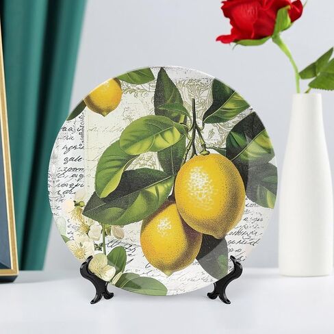 Bone China Decorative Plate, Yellow Lemon Ceramic Decorative Plate for Home Office Wall Decor, with Vertical Stand Decorative Plates for Home Club in Saudi Arabia