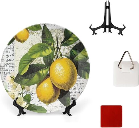Bone China Decorative Plate, Yellow Lemon Ceramic Decorative Plate for Home Office Wall Decor, with Vertical Stand Decorative Plates for Home Club in Saudi Arabia