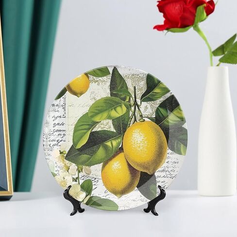 Bone China Decorative Plate, Yellow Lemon Ceramic Decorative Plate for Home Office Wall Decor, with Vertical Stand Decorative Plates for Home Club in Saudi Arabia