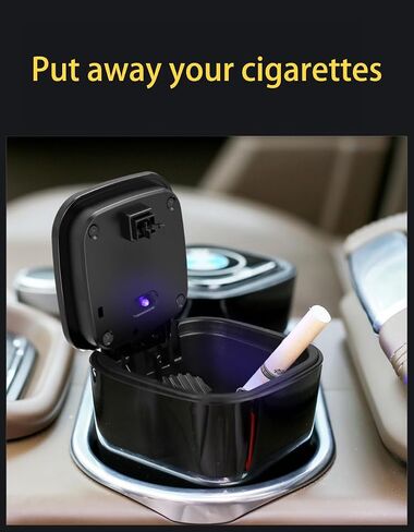 Elegant Car Ashtray with Cleaning Brush and LED Light - Keep Your Car Clean and Smoke-Free,Fits Most Car Cup Holders (Black) in Saudi Arabia