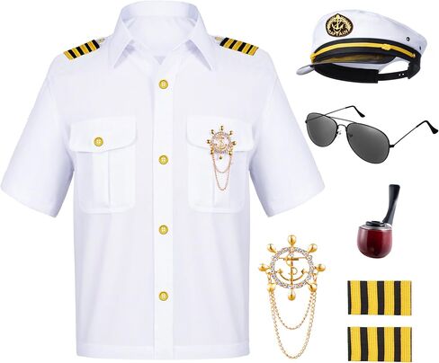 Kids Yacht Captain Sailor Costume for Boys Shirt Hat Accessories 6 Pcs Set Party Cosplay 2-12Years in Kuwait