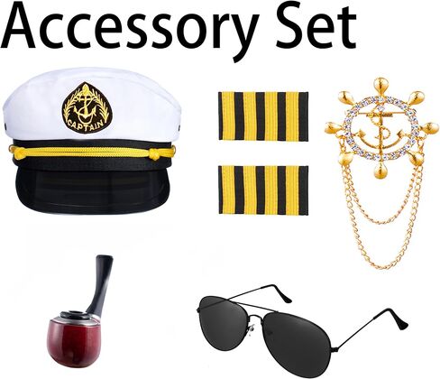 Kids Yacht Captain Sailor Costume for Boys Shirt Hat Accessories 6 Pcs Set Party Cosplay 2-12Years in Kuwait