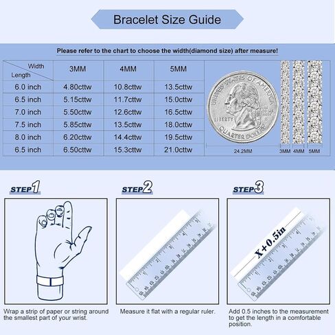 Gem's Beauty moissanite tennis bracelet 18k white gold plated 925 silver 3-6.5mm D Color VVS1 Round Cut moissanite bracelets for women Men Gift birthday anniversary (3MM, 6.5 inch) in Saudi Arabia