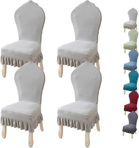 Round Back Dining Chair Cover Stretch Thickened Chair Slipcover with Skirt for Dining Room Kitchen Chair Cover Set of 2 4 6 Dining Chairs Slipcovers Chair Protectors Covers,A 4pcs in Saudi Arabia