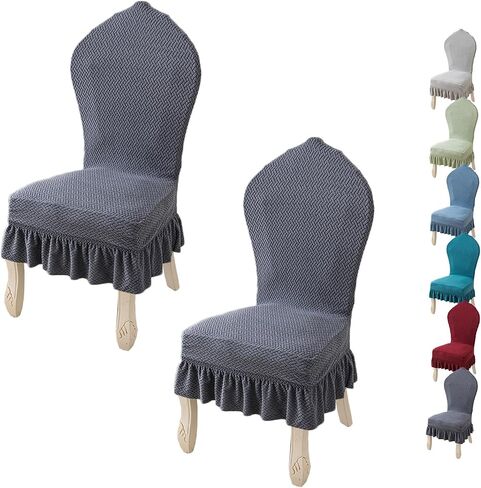 Round Back Dining Chair Cover Stretch Thickened Chair Slipcover with Skirt for Dining Room Kitchen Chair Cover Set of 2 4 6 Dining Chairs Slipcovers Chair Protectors Covers,A 4pcs in Saudi Arabia