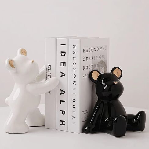 2 Pcs Decorative Bookends Gloomy Bear Book Ends for Shelves Ceramic Animal Figurine Stands Organizer Heavy Duty to Hold Books Silver-Plated Bear Home Decor in Saudi Arabia
