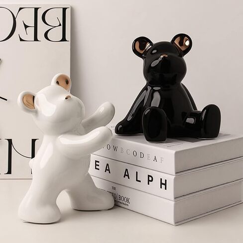 2 Pcs Decorative Bookends Gloomy Bear Book Ends for Shelves Ceramic Animal Figurine Stands Organizer Heavy Duty to Hold Books Silver-Plated Bear Home Decor in Saudi Arabia