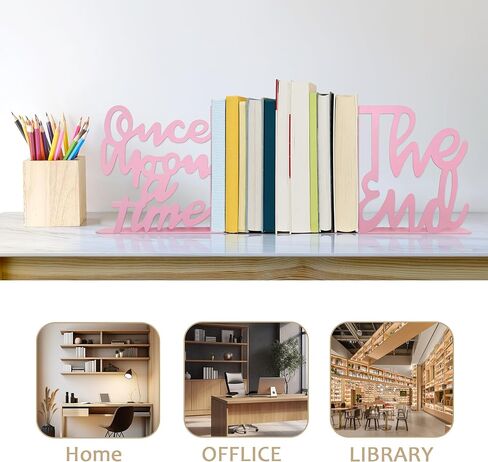 Once Upon A Time Bookends,Metal Decorative Bookends,Once Upon A Time Sign for Bookshelf, Reading Nook, Daycare, Classroom Bedroom Home Office Nursery Decor,Birthday Gift for Boys and Girls (Pink) in Saudi Arabia