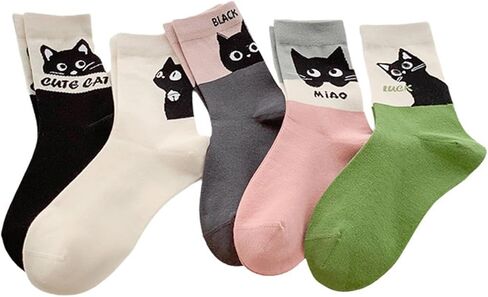 5 Pairs Womens Socks Cute Socks Funny socks for women Casual Cozy Socks Vintage Crew Socks Gift for Women in Saudi Arabia