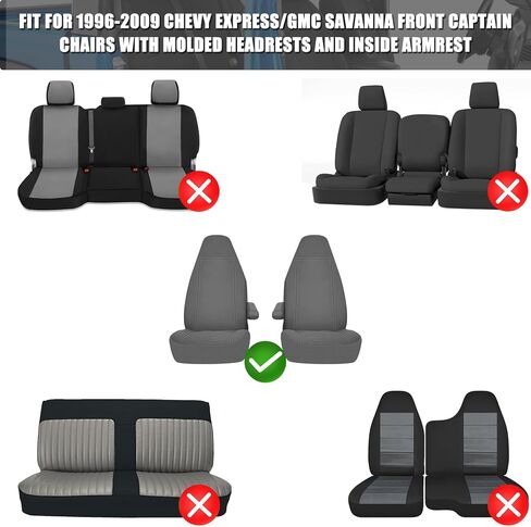 أغطية المقاعد الأمامية المخصصة من SAPUBK يمكن استبدالها لملحقات كراسي الكابتن Chevy Express & GMC Savanna 1996-2009 مع مساند رأس مصبوبة in Kuwait