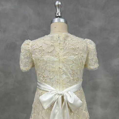 dideyttawl Girls Dress A-Line 3D Embroidery Tulle Flower Appliqued Satin Bow Tie Belt High-Waisted Elegant Full Length Dress in Kuwait