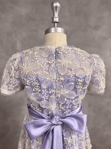dideyttawl Girls Dress A-Line 3D Embroidery Tulle Flower Appliqued Satin Bow Tie Belt High-Waisted Elegant Full Length Dress in Kuwait