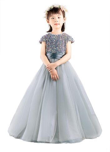 Flower Girl Dresses for Wedding Sequins Tulle Girls' Formal Party Prom Special Occasion Dresses in Saudi Arabia