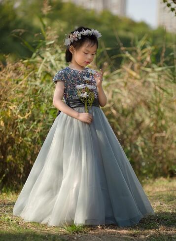 Flower Girl Dresses for Wedding Sequins Tulle Girls' Formal Party Prom Special Occasion Dresses in Saudi Arabia
