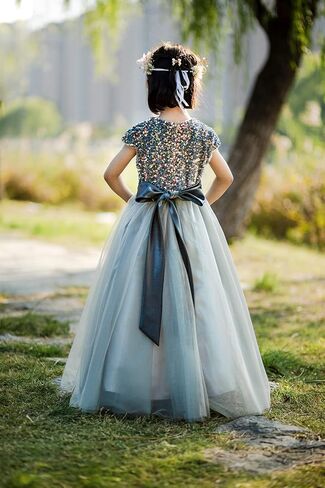 Flower Girl Dresses for Wedding Sequins Tulle Girls' Formal Party Prom Special Occasion Dresses in Saudi Arabia