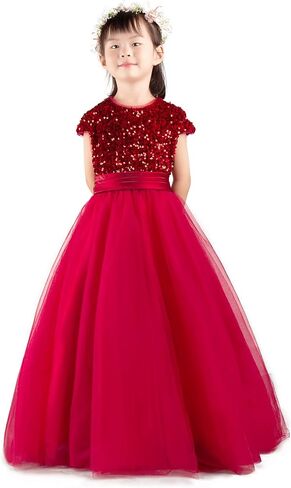 Flower Girl Dresses for Wedding Sequins Tulle Girls' Formal Party Prom Special Occasion Dresses in Saudi Arabia