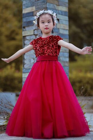 Flower Girl Dresses for Wedding Sequins Tulle Girls' Formal Party Prom Special Occasion Dresses in Saudi Arabia