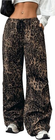 Milumia Women's Leopard Print Low Waist Drawstring Loose Cargo Pants with Pockets in Saudi Arabia