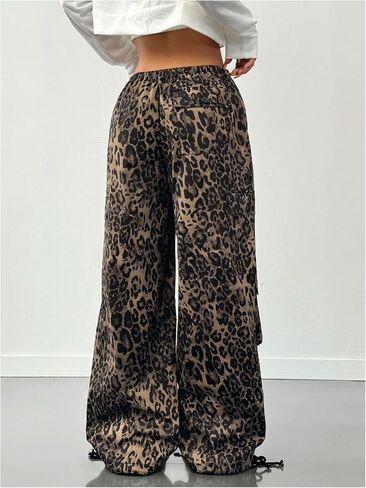 Milumia Women's Leopard Print Low Waist Drawstring Loose Cargo Pants with Pockets in Saudi Arabia