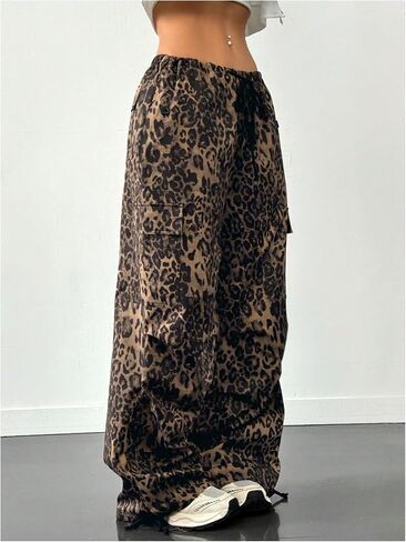 Milumia Women's Leopard Print Low Waist Drawstring Loose Cargo Pants with Pockets in Saudi Arabia