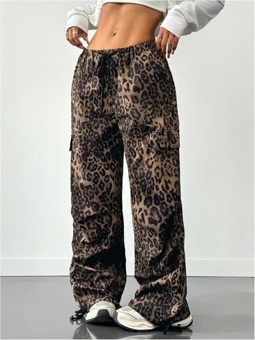 Milumia Women's Leopard Print Low Waist Drawstring Loose Cargo Pants with Pockets in Saudi Arabia