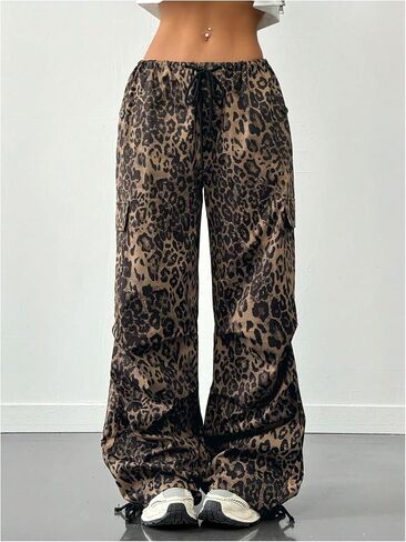 Milumia Women's Leopard Print Low Waist Drawstring Loose Cargo Pants with Pockets in Saudi Arabia
