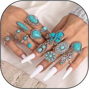 Boho Turquoise Ring for Women Silver Western Stackable Knuckle Rings Vintage Cactus Flower Midi Finger Ring Statement Jewelry Gifts in Saudi Arabia
