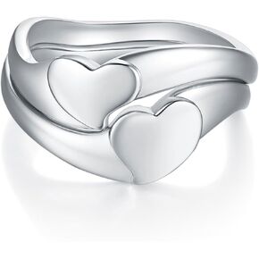 14K/18K Gold Plated Chunky Stackable Rings Set for Couples | 2 Heart Statement Bands Set | Stacking Rings for Women & Men | Size 4-12