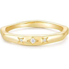 Mameloly 2.5mm 14K Gold Plated CZ Wedding Bands for Women Dainty Stackable Tiny Signet Ring Statement Rings for Her Size 4-10