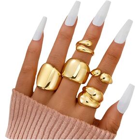 ÌF ME Gold Rings for Women Non Tarnish, 18K Gold Plated Statement Stacking Ring Pack, Stackable Gold Chunky Thumb Rings Set