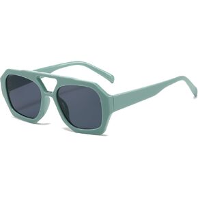 Trendy Square Aviator Sunglasses for Women Men Hexagonal Thick Frame Double Bridge Designer Inspired Sun Glasses