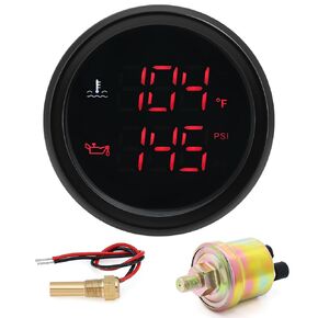 ARTILAURA 2in1 Oil Pressure Gauge and Water Temp Gauge Fahrenheit F 2" 52mm Digital AUTO Gauge Kit with Sensor for Boat Marine Car