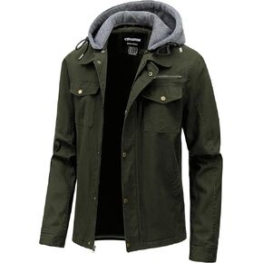 Men's Military Jacket Cotton Canvas Field Coat Work Outwear Casual Windbreaker Winter Cargo Jacket with Hooded