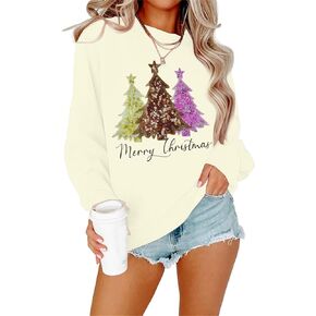 VILOVE عيد ميلاد سعيد البلوز المرأة أشجار عيد الميلاد طباعة البلوز عيد الميلاد عطلة هوديي Crewneck كم طويل بلايز