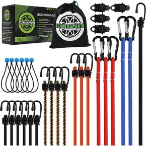 30-Piece Heavy Duty Bungee Cords, Super Elastic Bungee Cord with Hooks, Carabiner Bungee Cords with Hooks Include 8", 10", 18", 24", 36", 48", 60" Bungie Cords, 8" Ball Bungy Cords and Tarp Clips
