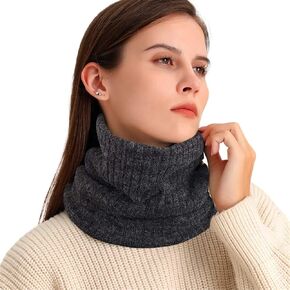 Winter Ski Neck Warmer Knitted Black Fleece Lined Neck Gaiters Thermal Windproof Face Mask Soft Breath Freely Cycling for Men Women (Black)