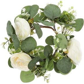 ARTIBETTER Candlestick Garland Floral Candle Centerpieces Rose Candle Wreath Taper Candle Ring Tea Light Candle Holder Artificial Plant Wreath White Artificial Flowers Silk Cloth Dining Table
