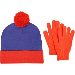 Halloween Character Cosplay Headwear and Gloves,Cartman Knit Pom Beanie Hat, for Stan hat, Novelty Beanie Warm Cap, Halloween Custume Winter Hat Set
