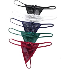 SOLY HUX Women's 5 Piece Lace Thongs Panties Bow Underwear Low Rise Panty Set