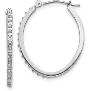 Real 14k White Gold Diamond Fascination Oval Hinged Tube Hoop Earrings - 29mm x 2mm (.01 cttw.)