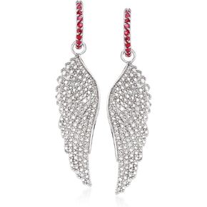 Ross-Simons 1.30 ct. t.w. Ruby and .10 ct. t.w. Diamond Angel Wing Drop Earrings