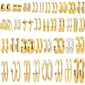 36 Pairs Gold Hoop Earrings for Women, Chunky Gold Hoop Earrings Multipack, Fashion Big and Small Gold Earrings Set for Birthday Party Christmas Gift