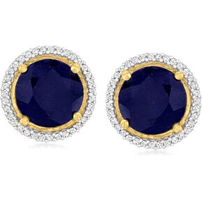 Ross-Simons 4.70 ct. t.w. Sapphire and .19 ct. t.w. Diamond Earrings in 18kt Gold Over Sterling